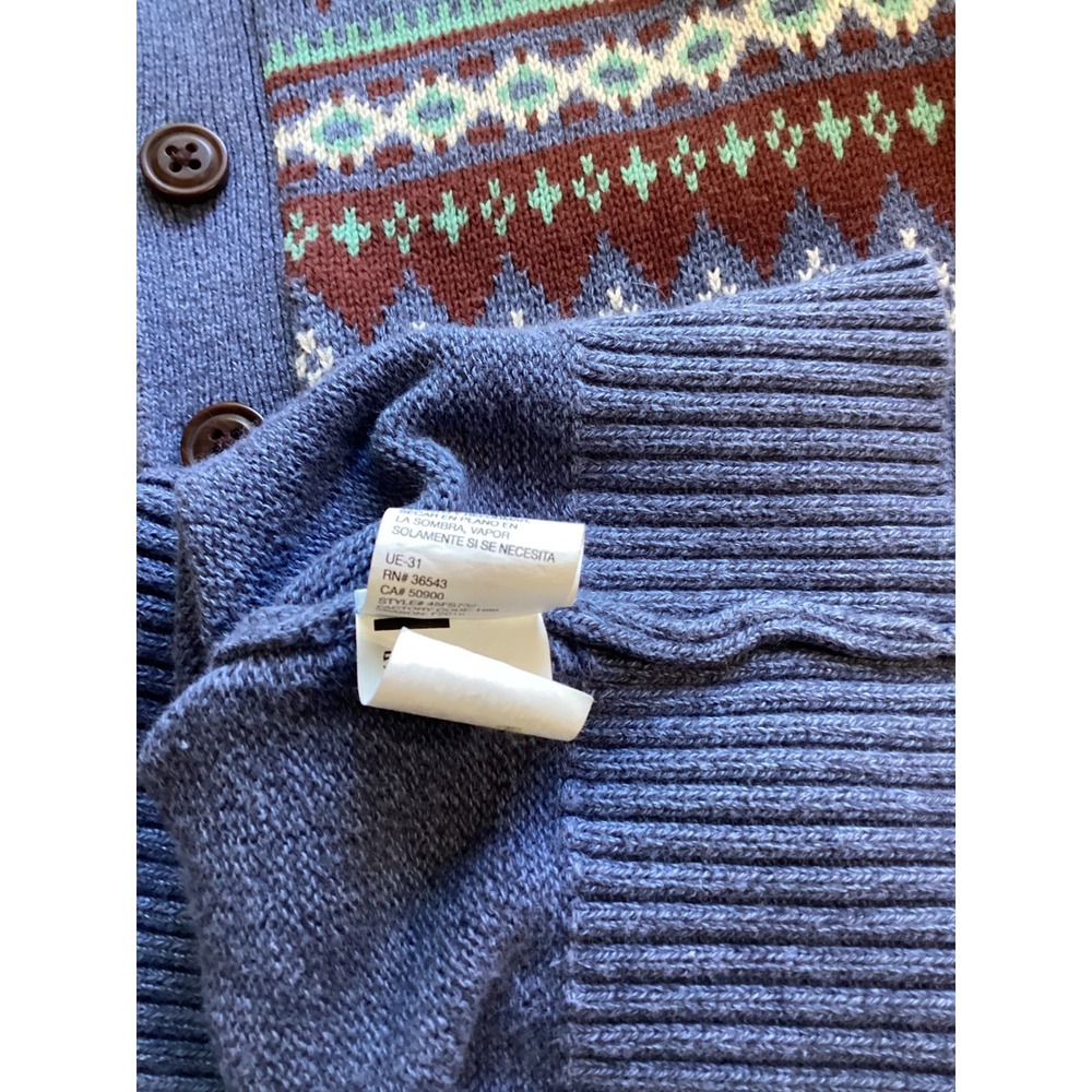 IZOD Mens Medium Blue Fair Isle 100% Cotton Quarter Button Mock Neck Sweater - Picture 6 of 7